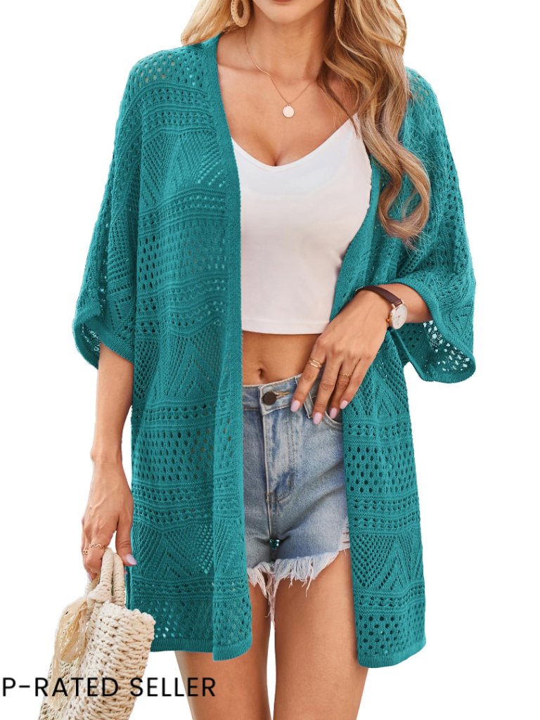 Oversized Crochet Cardigan Lightweight Knit Boho Kimono Summer Sweater